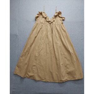 H&M Women Maxi Dress L Beige Calf Length V Neck Ruffle Flounce Summer Vacation